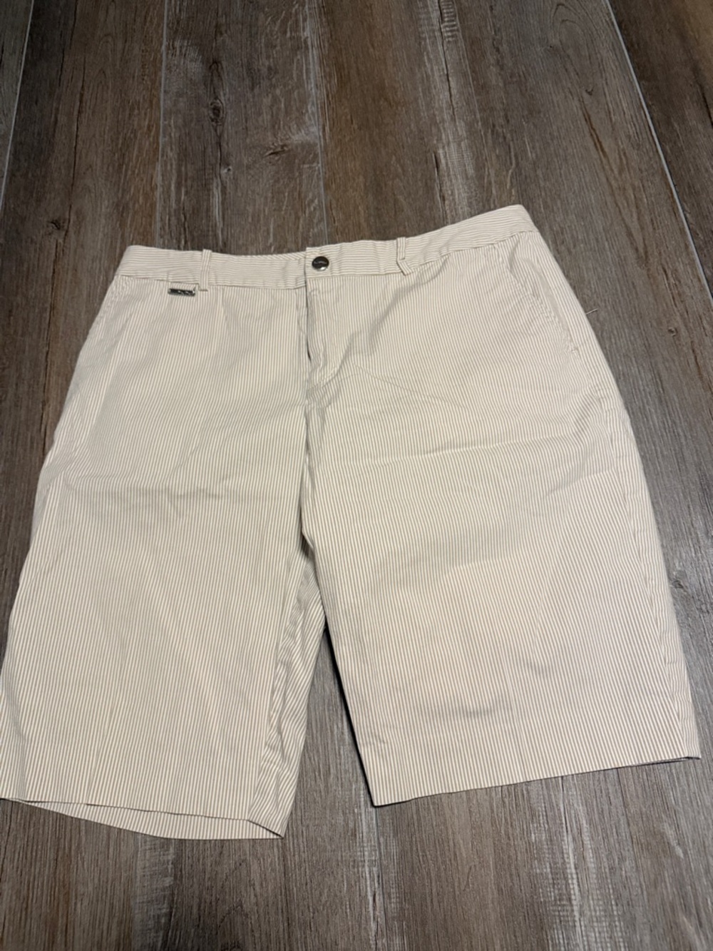 Ralph Lauren Beige Pinstripe Flat-Front Shorts